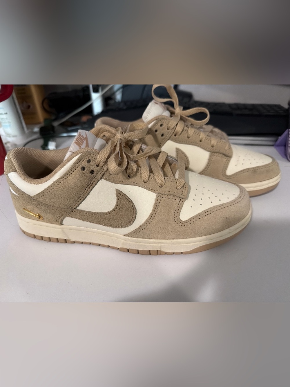 Nike Kids Beige and White Suede Swoosh Sneakers